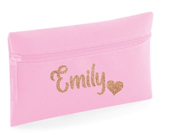 PERSONALISED:  your name pencil case school set gym pe nursery - GLITTER heart