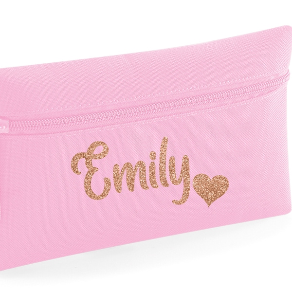 PERSONALISED:  your name pencil case school set gym pe nursery - GLITTER heart