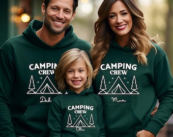 Spersonalizuj swoje imię Camping Crew dziecięca bluza z kapturem bluza z kapturem top dorośli rodzina pasujące stroje na wakacje glamping festiwal