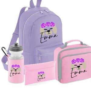 PERSONNALISÉ : votre nom, mini sac à dos, sac à dos, boîte à crayons, bouteille d'eau, ensemble scolaire, salle de sport, sac pour chambre d'enfant, caniche, chien, chiot