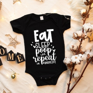 Eet, slaap, poep, herhaal - grappig schattig babyvest met print, bodysuit nieuw baby babyshowercadeau