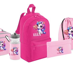 PERSONNALISÉ : votre nom mini sac à dos sac à dos boîte à crayons sac de sport bouteille d'eau kit scolaire gym pe sac de bébé - LICORNE