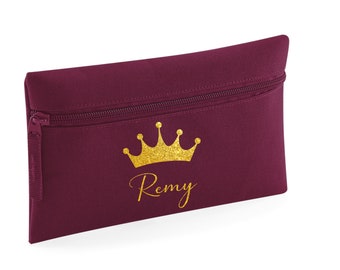 PERSONALISED:  your name pencil case school set gym pe nursery - GLITTER crown tiara princess