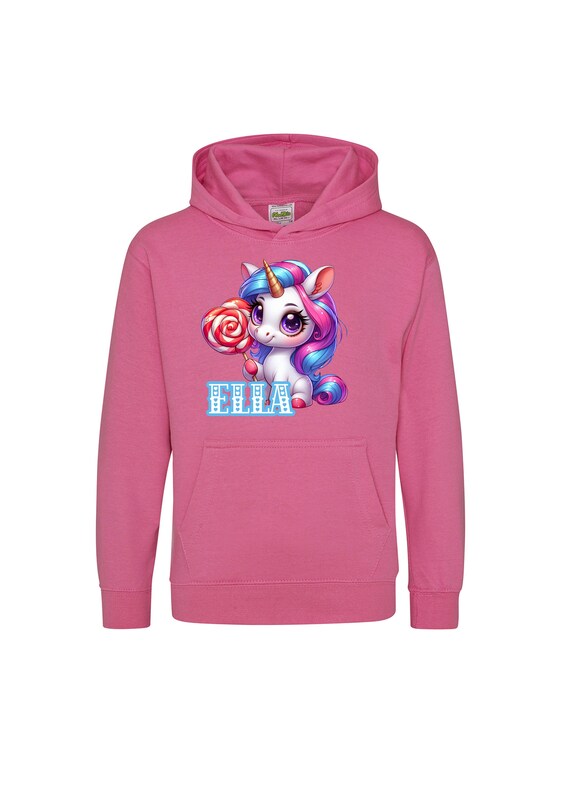 Personalised Your Name UNICORN Kids Hoody Hoodie Jumper Top Adults