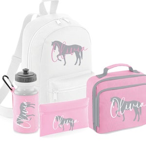 PERSONNALISÉ : votre nom mini sac à dos sac à dos sac à lunch boîte à crayons trousse d'école bouteille d'eau sac de gym pépinière cheval poney équestre