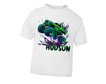 Personalizza il tuo nome monster truck - maglietta per adulti e bambini, t-shirt per adulti, famiglia, gemellaggio