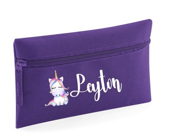 PERSONALISED:  your name pencil case school set gym pe nursery - unicorn