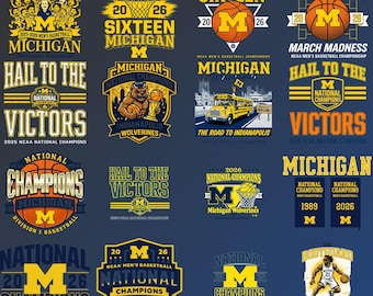 Paquete de más de 30 archivos PNG del Campeonato Final Four de Baloncesto Masculino, diseño de camiseta del equipo universitario Michigan Wolverines, descarga digital para aficionados al deporte