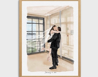 Custom Hand-Drawn Couple Portrait, Watercolor painting from Photo, Wedding Anniversary Gift for Wife Husband, Gift for Boyfriend Girlfriend