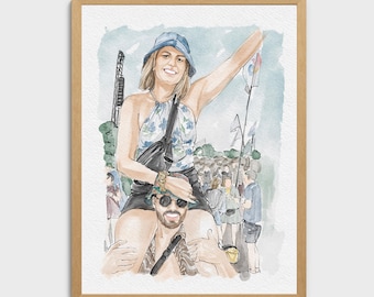 Custom Hand-Drawn Couple Portrait, Watercolor painting from Photo, Wedding Anniversary Gift for Wife Husband, Gift for Boyfriend Girlfriend