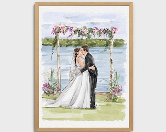 Custom Watercolor Portrait From Photo, Handpainted Wedding Venue Portrait, Family Portrait Painting, In loving Memory Gift, Couple gift
