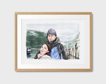 Custom Watercolor Portrait From Photo, Handpainted Wedding Venue Portrait, Family Portrait Painting, In loving Memory Gift, Couple gift