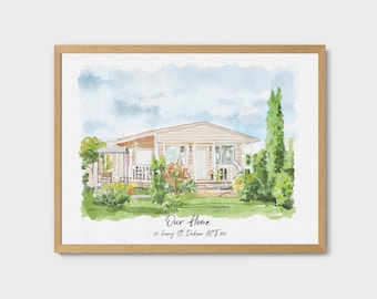 Hand Drawn Watercolor House Portrait From Photo, Drawing Freehand First Home for Housewarming Gift, Our first home sign, Realtor gift