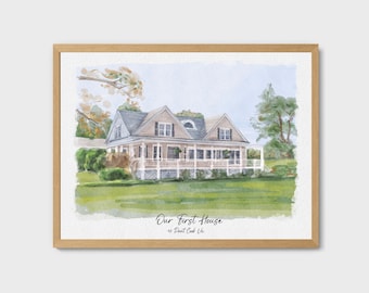 Custom Watercolor Home Portrait From Photo, Real Estate Gift, Realtor Custom Gift for Clients, Realtor Gift Buyer, Realtor Closing Gift