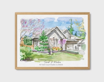 Custom House portrait From Photo, Watercolor House Warming Gift, Custom Home Portrait, First Home Gift, Realtor Closing Gift