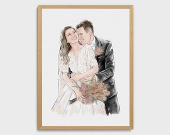 Watercolor Wedding Portrait From Photo, Marriage proposal Portrait, Family drawing portrait, 1st Anniversary Gift, Couple gift