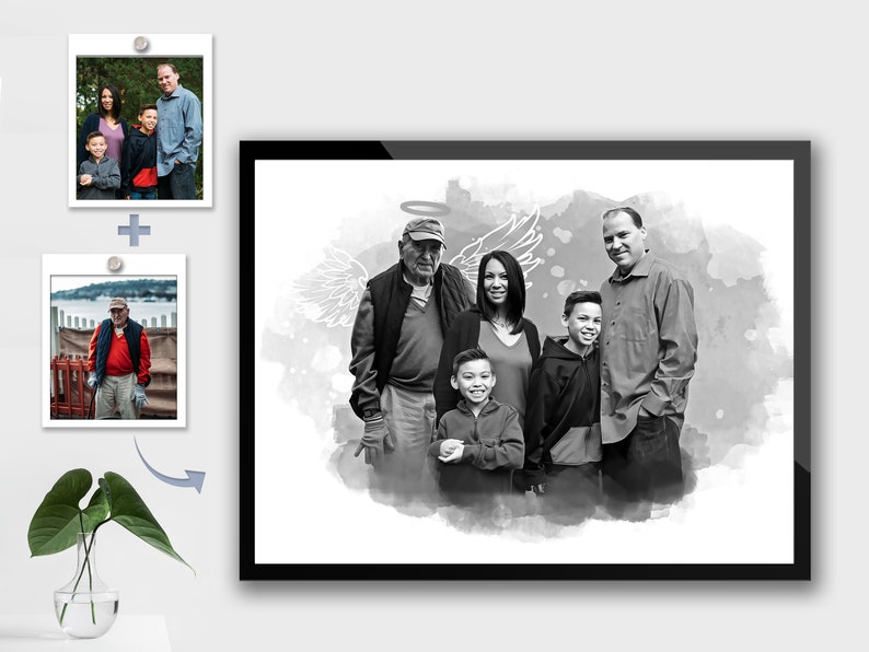 Memorial gift for loss of Dad & Mom, Custom loss of Father Gift for Daughter, Add deceased loved one to photo, Merge photos image 3
