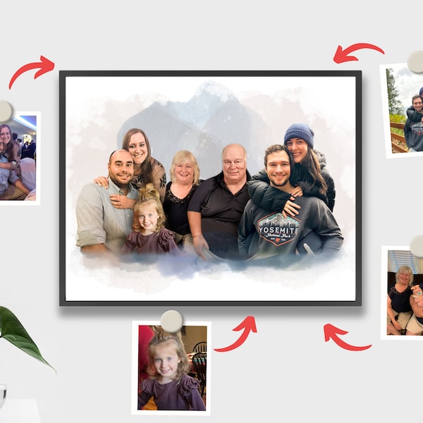 Realistic merge of multiple photos, Add Loved Person to Photo, Family Portrait From Photos, Deceased Portrait on Framed Canvas
