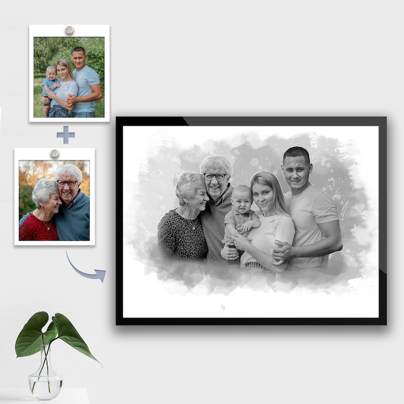 Memorial gift for loss of Dad & Mom, Custom loss of Father Gift for Daughter, Add deceased loved one to photo, Merge photos image 1