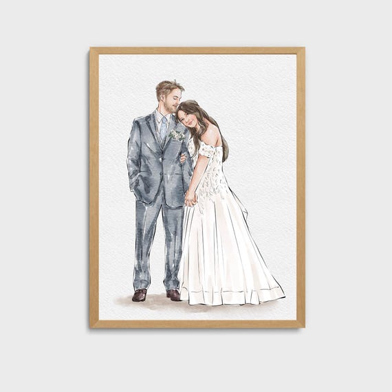 Custom Wedding Portrait From Photo, Handpainted bride and mother/father of bride art, Maid-of-honor gift, Mr and Mrs Painting From Photo