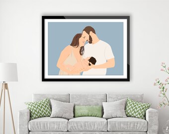 Retrato familiar personalizado a partir de una foto, ilustración personalizada, retrato sin rostro, retrato de pareja, regalos para él, regalos de aniversario y boda.