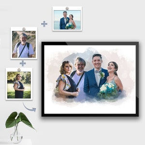 Personalized memorial portrait on canvas, Add someone in a picture, Custom Family portrait from different photos