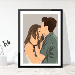 Ilustración de pareja personalizada, Retrato a partir de foto, Retrato sin rostro, Retrato de pareja, Regalos para él, Aniversario y regalos de boda