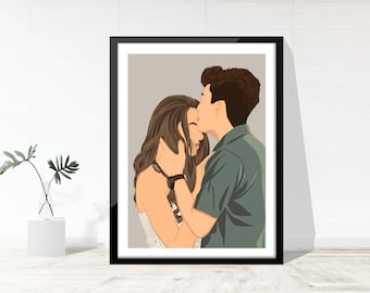 Ilustración personalizada de pareja, retrato a partir de una foto, retrato sin rostro, retrato de pareja, regalos para él, regalos de aniversario y boda.