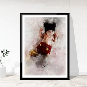 Aquarel pasgeboren babyportret van foto, aangepast babyportret, cadeau nieuwe moeder, verjaardagscadeau, kraamcadeau