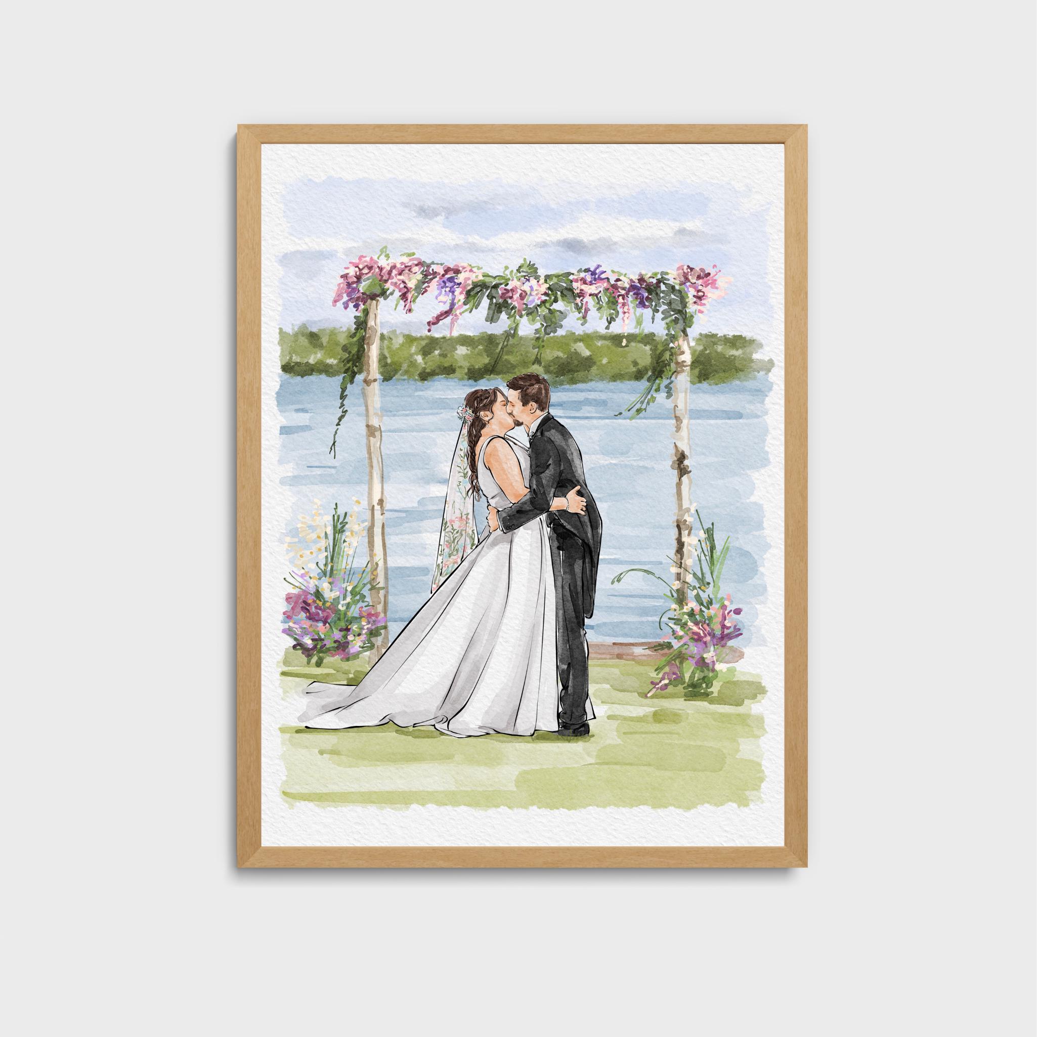 Custom Watercolor Portrait From Photo, Handpainted Wedding Venue Portrait, Family Portrait Painting, In loving Memory Gift, Couple gift