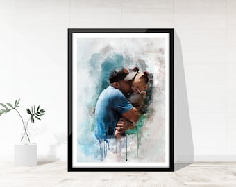 Portrait personnalisé à l'aquarelle à partir d'une photo, aquarelle, portrait de famille, cadeau pour papa, cadeau mari, cadeau fête des pères, cadeau de Noël