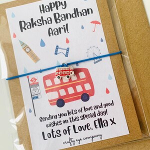 Personalised Bus Raksha Bandhan card - with Rakhi and Envelope - London Bus Card