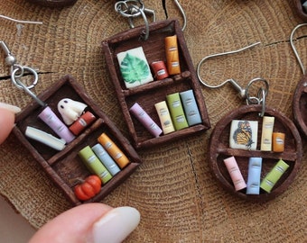 Bookshelves Polymer Clay Earrings,  gift for reader, Book lover gift