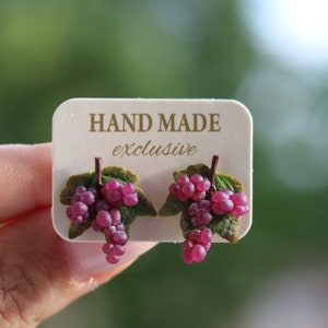 Grape Earrings/ purple grapes Stud Earrings/ Fruit Earrings/ Autumn Earrings/ Fruit Jewelry/ Miniature Food Earrings