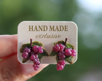 Grape Earrings/ purple grapes Stud Earrings/ Fruit Earrings/ Autumn Earrings/ Fruit Jewelry/ Miniature Food Earrings