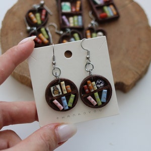 Bookshelves Polymer Clay Earrings, Lightweight, Book lover gift