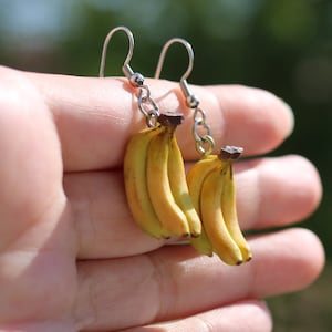 Banana earrings, banana jewelry, polymer clay earrings, realistic earrings, vegan earrings,