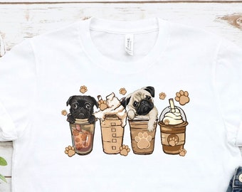Pug Lover Coffee T-Shirt, Gift for Pug Mom, Black Pug Shirt, Pug Gift