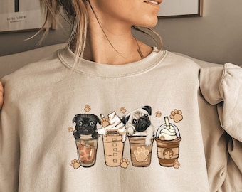 Pug Shirt, Cute Pug Love Gift, Black Pug Shirt, Coffee Lover Shirt, Gift for Pug Dog Mom