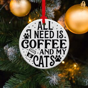 Cat Christmas Ornament, Gift for Cat Lover, Cat Holiday Ceramic Ornament