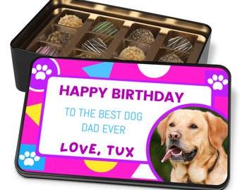Personalized Dog Photo From the Dog Happy Birthday Chocolate Truffles Keepsake Tin