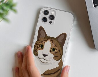 Custom Cat Drawing Clear Phone Case iPhone 15 14 max Phonecase Cat Personalized Gift Cat Custom Case