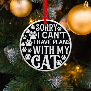 Cat Christmas Ornament, Gift for Cat Lover, Cat Holiday Ceramic Ornament