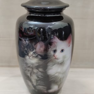 猫のデザイン葬儀用火葬骨壷、人間の遺灰用 - 成人男性用骨壷、手描き、アルミニウム製、埋葬用骨壷は最大 200 ポンドまで収容可能