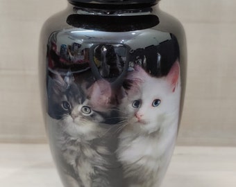 Cat Design Funeral Cremation Urn for Human Ashes - Urns for Ashes Adult Male- Hand Painted Made in Aluminum,Memorial Burial Urns