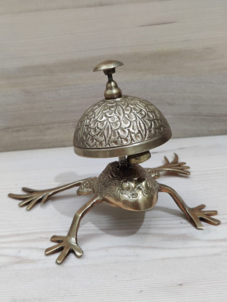 Antique Brass Table Bell - Nautical Calling Service Bell For Home, Office, Hotel Reception, Vintage Decor