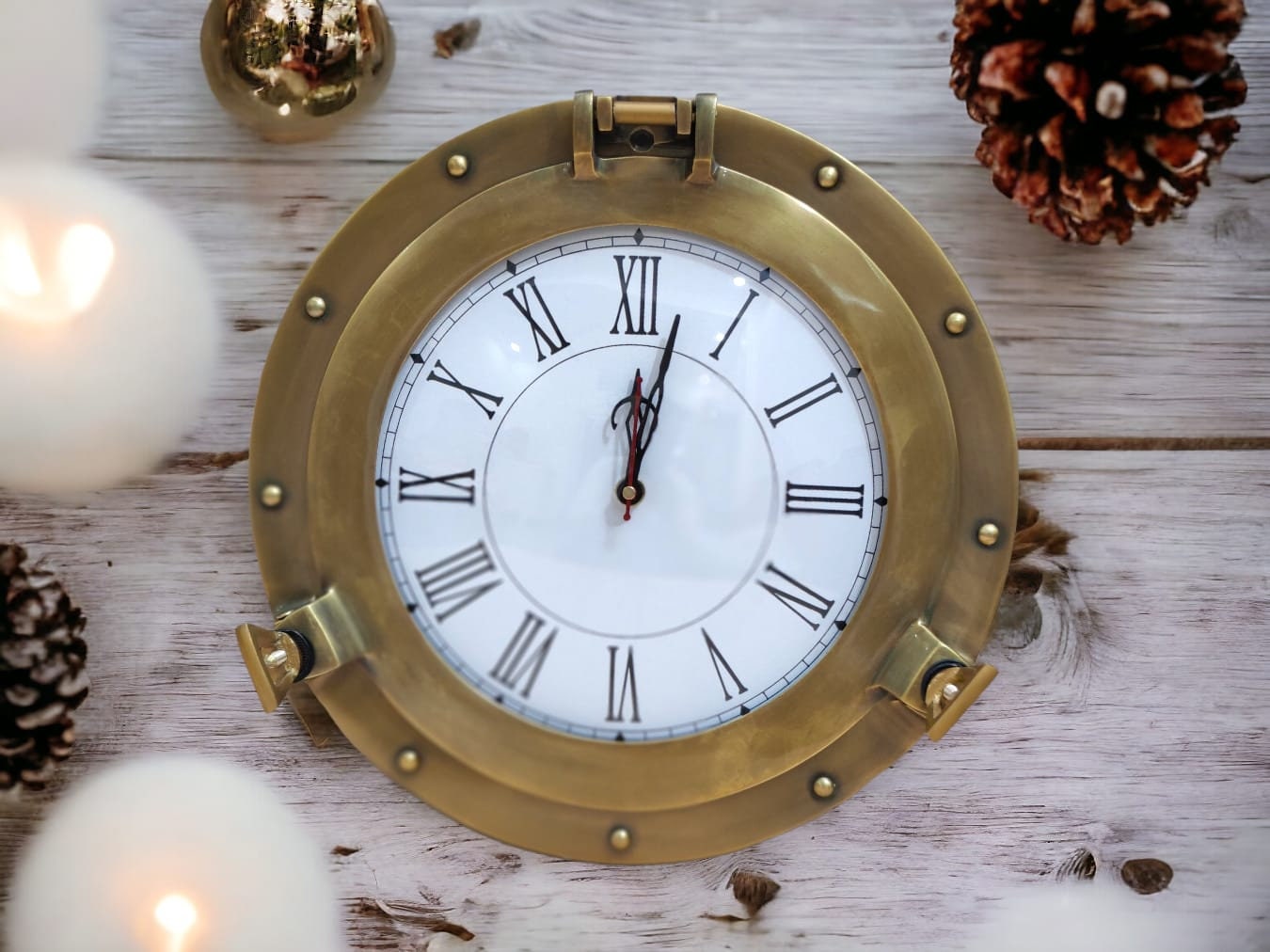 13.75 Polished Brass Quartz Porthole Clock