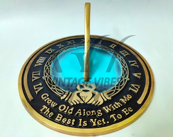 10&quot; Large Brass Garden Sundial - Engraved Grow Old with Me, Brass Wedding Gift Idea For Couples, Garden Ornaments with a message