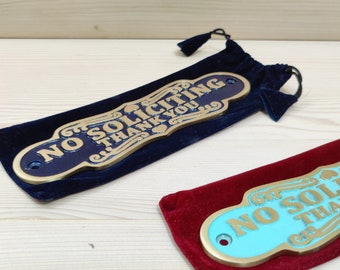 NO SOLICITING Thank You Sign Cast in Brass | No Soliciting | Vintage Style | Old Fashioned | Brass House Door Sign Plaque
