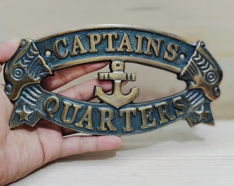 Antique Brass Finish Captain&#39;s Quarters Sign: Nautical Wall Decor (4.0 x 7.5 inch)